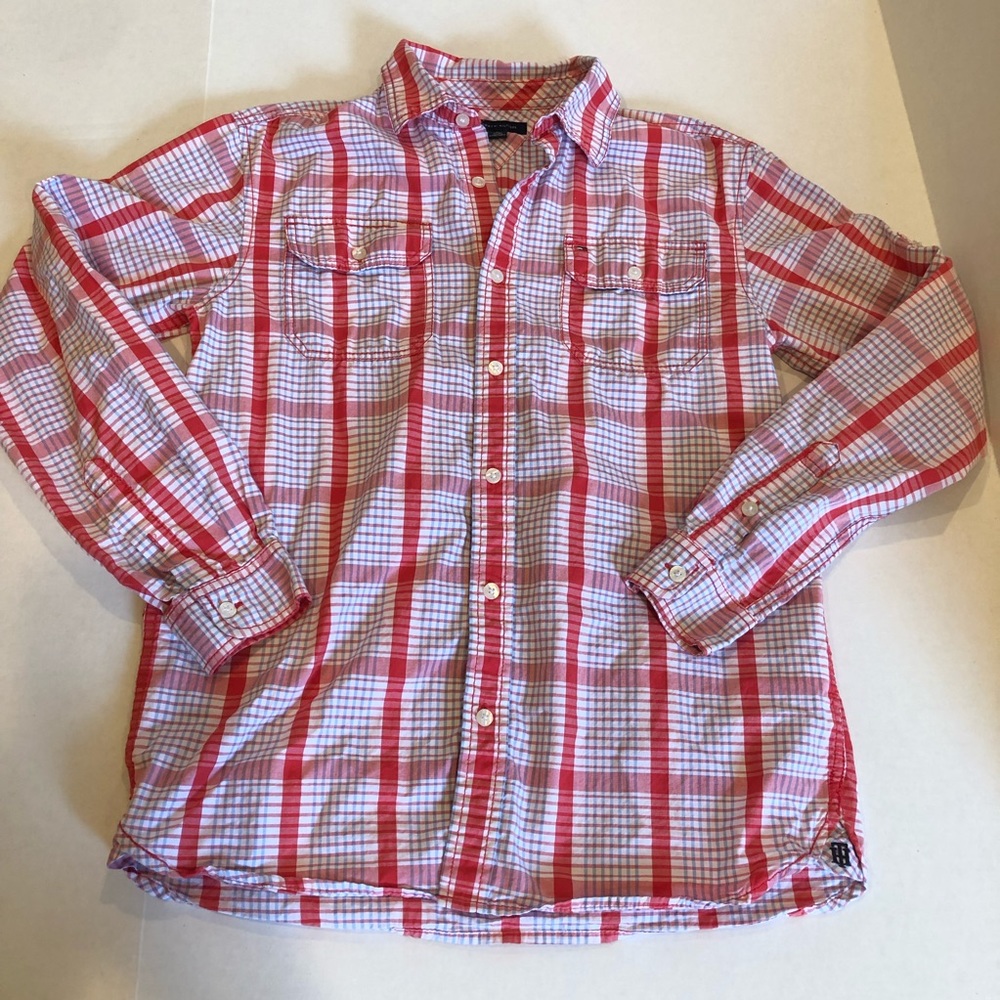 TOMMY HILFIGER boys button up red plaid